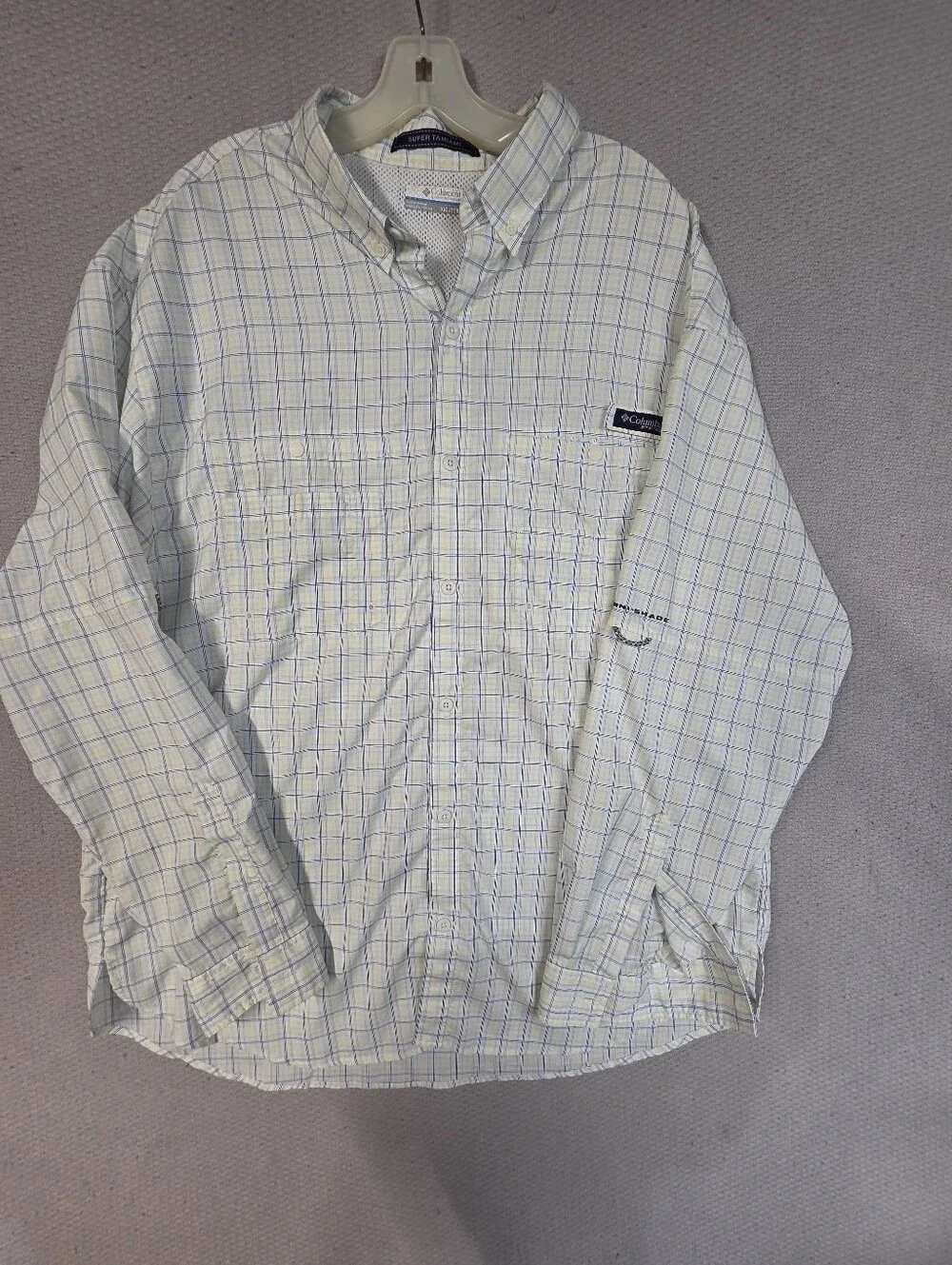 Columbia PFG Super Tamiami Shirt Mens XXL Long Sleeve Plaid Fishing Vent Yellow